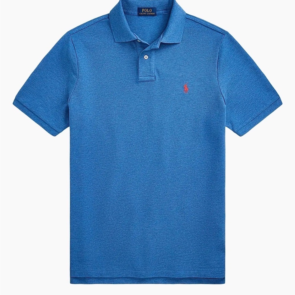Ralph Lauren Iconic Mesh Polo Shirt Custom Slim Pony Fresh Surf Heather Sz L